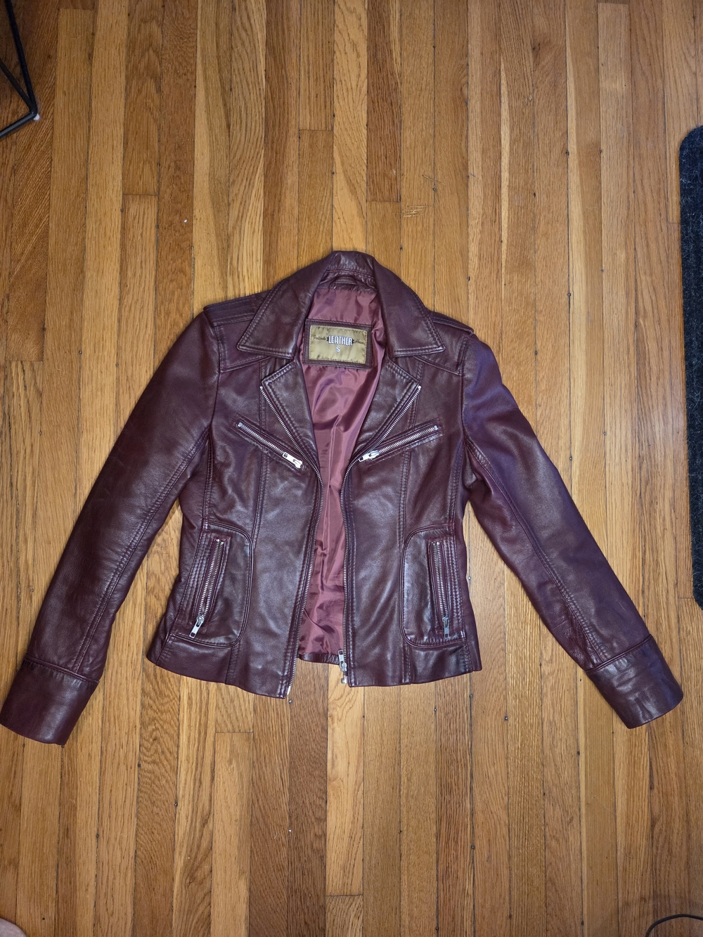 Women’s Burgundy Leather Moto Jacket
